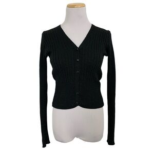 Vintage XOXO Ribbed Black & Metallic Thread Cardigan